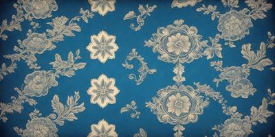 The primary subject of the image is a blue and white floral pattern, which is the main focus of the image. The setting is a blue background, and the visual style appears to be a combination of a photo and a digital art or illustration. The colors and mood of the image are predominantly blue and white, creating a calm and serene atmosphere.