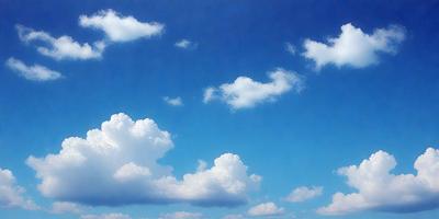 The primary subject of the image is a cloudy blue sky filled with various cloud formations. The setting is a clear day with a blue sky, and the visual style is a natural, outdoor scene. The colors and mood of the image are predominantly blue and serene, creating a peaceful atmosphere.