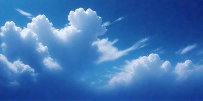 The primary subject of the image is a cloudy blue sky filled with clouds. The setting is a clear blue sky, and the visual style is a photo. The colors and mood of the image are predominantly blue, creating a calm and serene atmosphere.