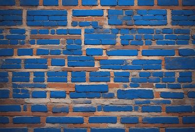 The primary subject of the image is a blue brick wall. The setting is a brick wall with blue bricks, and the visual style is a photo. The dominant colors are blue and white, creating a calm and serene atmosphere.