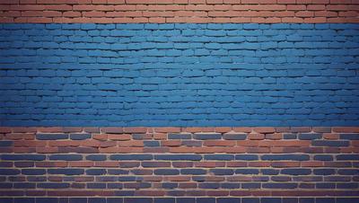 The primary subject of the image is a brick wall with a blue and red color scheme. The setting is a brick wall, and the visual style is a photo. The dominant colors are blue and red, creating a vibrant and lively atmosphere.
