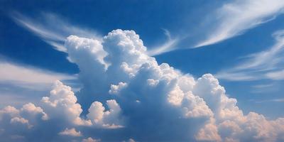 The primary subject of the image is a cloudy sky filled with large, fluffy clouds. The setting is a blue sky, which provides a contrasting background for the clouds. The visual style of the image is a photo, capturing the beauty of the cloudy sky. The colors and mood of the image are predominantly white and blue, creating a serene and peaceful atmosphere.