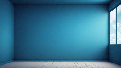 The primary subject of the image is a blue wall with a white floor. The setting is a room with a blue wall and a white floor. The visual style is a photo, and the dominant colors are blue and white. The overall atmosphere is calm and serene.