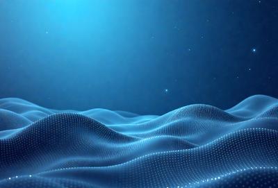 The primary subject of the image is a blue ocean with a few white clouds in the sky. The setting is a vast, open water body, and the visual style is a combination of a photo and digital art. The colors and mood of the image are serene and calming, with the blue ocean and white clouds creating a peaceful atmosphere.