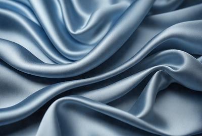 The primary subject of the image is a blue fabric, which appears to be a piece of silk. The setting is a room with a blue background, and the visual style is a close-up of the fabric. The colors and mood of the image are predominantly blue, creating a calm and serene atmosphere.