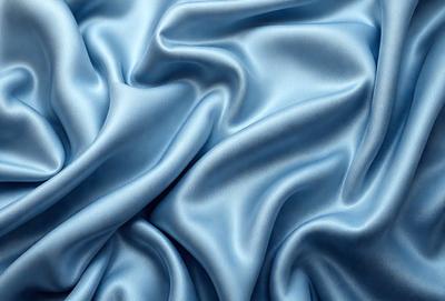 The primary subject of the image is a close-up of a blue fabric, possibly a piece of silk or satin. The setting is a blue background, which complements the blue fabric. The visual style appears to be a photo, as the fabric is captured in detail. The colors and mood of the image are predominantly blue, creating a calm and serene atmosphere.