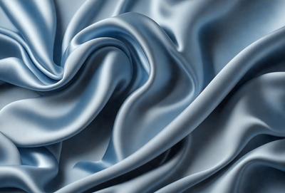 The primary subject of the image is a close-up of a blue fabric, possibly a piece of silk or a similar material. The setting is a room with a blue background, which adds to the overall atmosphere of the scene. The visual style of the image is a detailed, close-up view of the fabric, showcasing its texture and intricate patterns. The colors and mood of the image are predominantly blue, creating a calm and serene atmosphere.