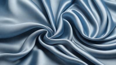 The primary subject of the image is a blue fabric, which appears to be a piece of silk. The setting is a blue background, which complements the blue fabric. The visual style is a close-up of the fabric, showcasing its texture and details. The colors and mood of the image are predominantly blue, creating a calm and serene atmosphere.