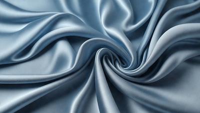 The primary subject of the image is a blue fabric, which appears to be a piece of silk. The setting is a close-up view of the fabric, showcasing its texture and pattern. The visual style is a detailed, up-close representation of the fabric. The colors and mood of the image are predominantly blue, creating a calm and serene atmosphere.