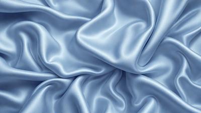 The primary subject of the image is a blue fabric, which appears to be a piece of silk. The setting is a close-up of the fabric, showcasing its texture and color. The visual style is a detailed, up-close representation of the fabric. The colors and mood of the image are predominantly blue, creating a calm and serene atmosphere.