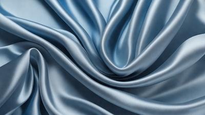 The primary subject of the image is a close-up of a blue fabric, possibly a piece of silk or satin. The setting is a room with a blue background, which adds to the overall atmosphere. The visual style is a detailed, close-up view of the fabric, showcasing its texture and pattern. The colors and mood of the image are predominantly blue, creating a calm and serene atmosphere.