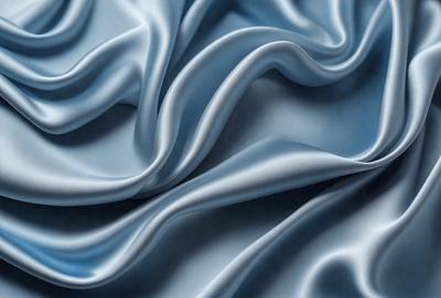 The primary subject of the image is a blue fabric, which appears to be a piece of silk. The setting is a blue background, and the visual style is a close-up of the fabric. The colors and mood of the image are predominantly blue, creating a calm and serene atmosphere.