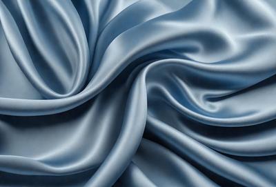 The primary subject of the image is a close-up of a blue fabric, possibly a piece of silk or a similar material. The setting is a room with a blue background, which adds to the overall atmosphere of the image. The visual style appears to be a photo, as the fabric is captured in detail, and the colors and mood are predominantly blue, creating a calm and serene ambiance.
