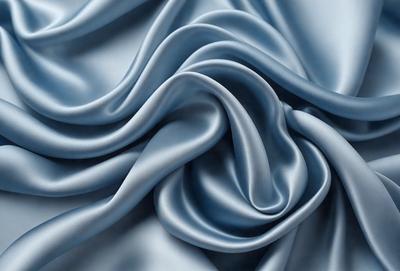 The primary subject of the image is a close-up of a blue fabric, possibly a piece of silk. The setting is a white background, which provides a clean and minimalist appearance. The visual style is a detailed, realistic representation of the fabric. The colors and mood of the image are predominantly blue, creating a calm and serene atmosphere.