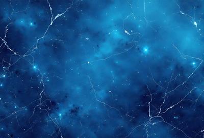 The primary subject of the image is a blue and white starry sky. The setting is a blue background with a patterned texture, giving the impression of a marbled surface. The visual style is a combination of a photo and digital art, creating a unique and captivating atmosphere. The colors and mood are predominantly blue and white, with a sense of depth and intricacy in the patterned texture.