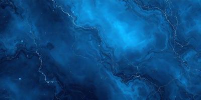The primary subject of the image is a blue and white marbled surface, which appears to be a piece of art or a decorative item. The setting is a dark room, and the visual style is a combination of digital art and illustration. The dominant colors are blue and white, creating a serene and calming atmosphere.
