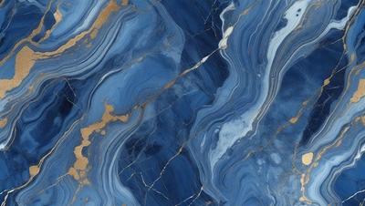The primary subject of the image is a blue marble tile with gold accents. The setting is a wall, and the visual style is a close-up of the tile. The dominant colors are blue and gold, creating a luxurious and elegant atmosphere.