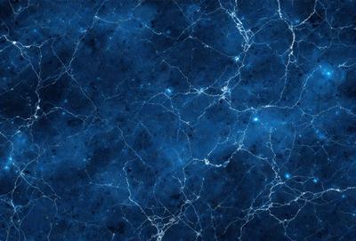 The primary subject of the image is a blue marble wall with a pattern of white and blue swirls. The setting is a room with a blue background, and the visual style is a close-up of the marble wall. The colors and mood of the image are predominantly blue, creating a calm and serene atmosphere.