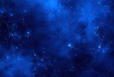 The primary subject of the image is a blue sky filled with stars. The setting is a vast, open space with a clear night sky. The visual style is a combination of a photo and digital art, creating a unique and captivating scene. The colors and mood are predominantly blue, with a sense of tranquility and wonder.