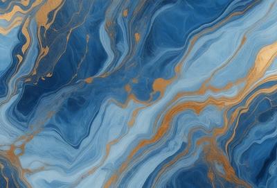The primary subject of the image is a blue and gold swirling pattern, which appears to be a painting or a digital artwork. The setting is a blue and gold background, which complements the swirling pattern. The visual style is a mix of digital art and painting, creating a unique and eye-catching design. The colors and mood of the image are vibrant and lively, with the blue and gold colors creating a sense of depth and richness.