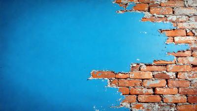 The primary subject of the image is a brick wall with a blue background. The setting is a brick wall with a blue background, and the visual style is a photo. The colors and mood of the image are predominantly blue, creating a calm and serene atmosphere.