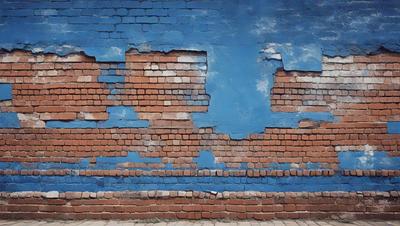 The primary subject of the image is a brick wall with a blue background. The setting is an outdoor environment, and the visual style appears to be a photo. The colors and mood of the image are predominantly blue, creating a calm and serene atmosphere.