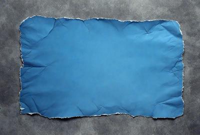 The primary subject of the image is a blue piece of paper or fabric. The setting is a gray surface, possibly a table or a wall. The visual style is a close-up of the blue material, showcasing its texture and color. The colors and mood of the image are predominantly blue, creating a calm and serene atmosphere.
