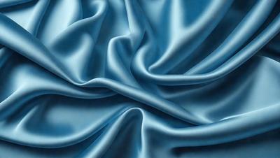 The primary subject of the image is a blue fabric, which appears to be a piece of silk. The setting is a blue background, which complements the blue fabric. The visual style is a close-up of the fabric, showcasing its texture and details. The colors and mood of the image are predominantly blue, creating a calm and serene atmosphere.