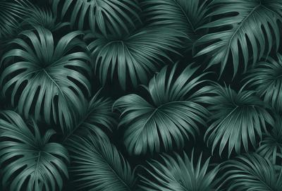 The primary subject of the image is a close-up of a green leaf pattern, which appears to be a part of a larger green leaf design. The setting is a black background, which contrasts with the green leaf pattern. The visual style is a close-up of a leaf pattern, which gives the image a detailed and artistic appearance. The colors and mood of the image are predominantly green, creating a calm and natural atmosphere.