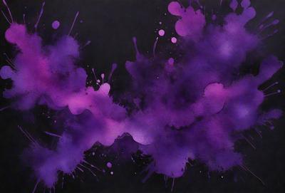 The primary subject of the image is a purple splash of paint, which is the main focus of the scene. The setting is a black background, which contrasts with the purple splash. The visual style is a digital art or illustration, as the purple splash appears to be a digital creation. The colors and mood of the image are predominantly purple, creating a sense of creativity and artistic expression.