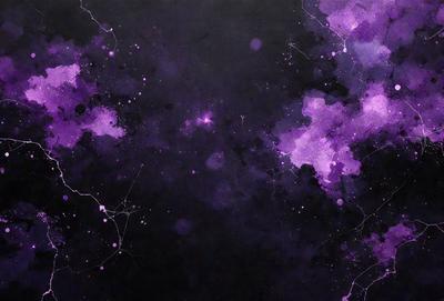 The primary subject of the image is a purple and black painting of a starry night sky. The setting is a black background, and the visual style appears to be a digital art or illustration. The dominant colors in the painting are purple and black, creating a moody and atmospheric scene.