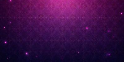 The primary subject of the image is a purple background with a pattern of pink and purple stars. The setting is a dark room, and the visual style appears to be a digital art or illustration. The dominant colors are purple and pink, creating a calm and serene atmosphere.