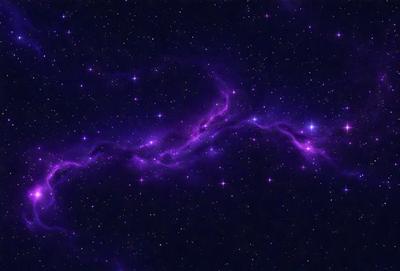 The primary subject of the image is a purple nebula, which is a cloud of gas and dust in space. The setting is a dark, starry sky, with the nebula as the main focus. The visual style is a combination of a photo and digital art, creating a unique and captivating image. The dominant colors are purple and blue, giving the scene a serene and celestial atmosphere.