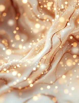 The primary subject of the image is a close-up of a white cloth with gold sparkles, creating a visually appealing and unique texture. The setting is a white background, which contrasts with the gold sparkles, making them stand out even more. The visual style is a combination of a photo and digital art, as the gold sparkles are digitally added to the white cloth. The colors and mood of the image are predominantly white and gold, giving it a warm and elegant atmosphere.