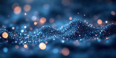 The primary subject of the image is a blue background with a pattern of bright, shining lights. The setting appears to be a nighttime sky, with the lights creating a mesmerizing effect. The visual style of the image is a combination of digital art and illustration, as the lights are arranged in a visually appealing manner. The colors and mood of the image are predominantly blue and serene, creating a sense of calmness and tranquility.