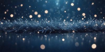 The primary subject of the image is a close-up of a blue, shaggy, and sparkly object, possibly a piece of fabric or a furry material. The setting is a dark background, which contrasts with the bright blue and sparkly object. The visual style appears to be a combination of a photo and digital art, as the object has a textured and shaggy appearance. The colors and mood of the image are predominantly dark and moody, with the blue and sparkly object standing out as the