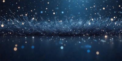 The primary subject of the image is a blue background with a pattern of sparkling lights. The setting appears to be a dark room, and the visual style is a combination of a photo and digital art. The dominant colors are blue and white, creating a serene and calming atmosphere.