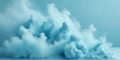 The primary subject of the image is a large, swirling cloud of blue smoke. The setting is a blue sky, and the visual style appears to be a digital art or illustration. The dominant colors are blue and white, creating a sense of motion and dynamism in the scene.