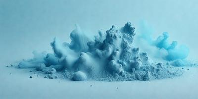 The primary subject of the image is a large, blue, frosty-looking cloud. The cloud is the main focus of the image, and it appears to be a digital art or illustration. The setting is a white background, which contrasts with the blue cloud. The overall atmosphere of the image is cool and serene, with the blue cloud creating a sense of depth and dimension.