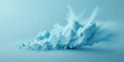 The primary subject of the image is a large, blue, frosty mountain. The mountain is surrounded by a blue sky, creating a serene and icy atmosphere. The visual style of the image is a digital art or illustration, as it appears to be a computer-generated or hand-drawn representation of the mountain. The colors and mood of the image are predominantly blue, giving it a cool and refreshing vibe.