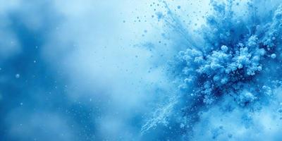 The primary subject of the image is a blue, snowy, and frosty scene. The setting is a cloudy sky, and the visual style appears to be a digital art or illustration. The dominant colors in the image are blue and white, creating a cold and icy atmosphere.