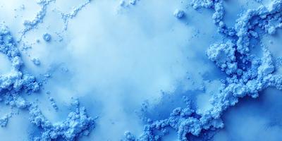 The primary subject of the image is a large, blue, frosty-looking surface, possibly a frozen lake or a blue-tinted background. The setting appears to be a wintery environment, with the blue surface contrasting against the white snow. The visual style of the image is a combination of a photo and digital art, creating a unique and captivating scene. The colors and mood of the image are predominantly blue, giving it a cold and serene atmosphere.