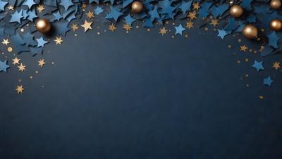 The primary subject of the image is a blue background with a star pattern. The setting is a dark blue wall, and the visual style is a combination of a photo and digital art. The colors and mood of the image are predominantly dark and moody, with the blue background and star pattern creating a sense of depth and intrigue.