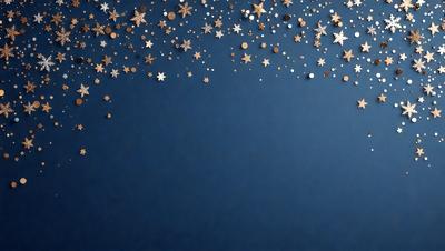 The primary subject of the image is a blue background with a pattern of stars and gold coins. The setting is a dark blue sky, and the visual style is a combination of digital art and illustration. The colors and mood of the image are predominantly dark and moody, with the blue background and the gold coins adding a touch of warmth and contrast.