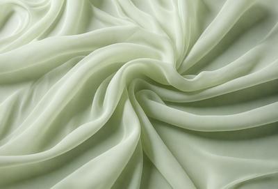 The primary subject of the image is a close-up of a white fabric, possibly a sheet or a curtain. The setting is a room with a bed, and the visual style appears to be a photo. The colors in the image are predominantly white, giving it a clean and serene atmosphere.
