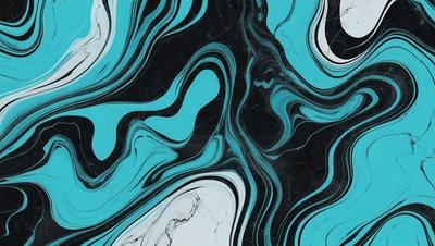 The primary subject of the image is a blue and white marble pattern. The setting is a black and white marble surface, which serves as the background. The visual style is a combination of a photo and digital art, creating a unique and intricate design. The dominant colors are blue and white, giving the image a clean and elegant appearance.