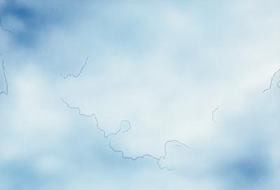 The primary subject of the image is a cloudy sky. The setting is a blue sky with white clouds, creating a serene and peaceful atmosphere. The visual style is a digital art or illustration, as the cloudy sky is depicted with a fine line drawing. The colors and mood are predominantly blue and white, giving the scene a calm and tranquil feel.