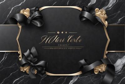 The primary subject of the image is a black and gold frame with a name on it. The setting is a black and gold background, and the visual style is a combination of digital art and illustration. The colors and mood of the image are elegant and sophisticated, with the gold and black color scheme creating a sense of luxury and refinement.