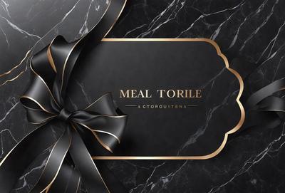 The primary subject of the image is a bow, which is prominently displayed in the foreground. The setting is a black and gold marble surface, which serves as the background. The visual style is a combination of photo and digital art, creating a unique and eye-catching presentation. The colors and mood of the image are predominantly black and gold, giving it a sophisticated and elegant appearance.