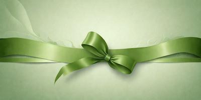 The primary subject of the image is a green bow, which is prominently displayed on a green background. The visual style of the image is a photo, and the colors and mood convey a sense of freshness and natural beauty.